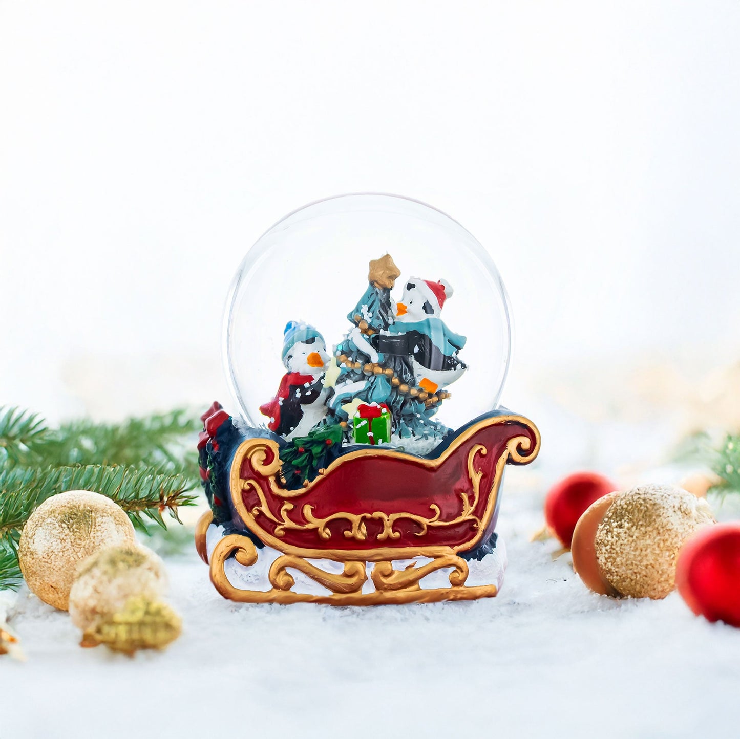 Penguin Sleigh Ride Mini Water Snow Globe