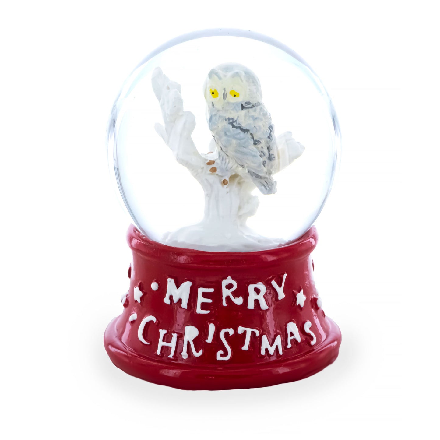 White Owl Perched on Red Base Mini Water Snow Globe