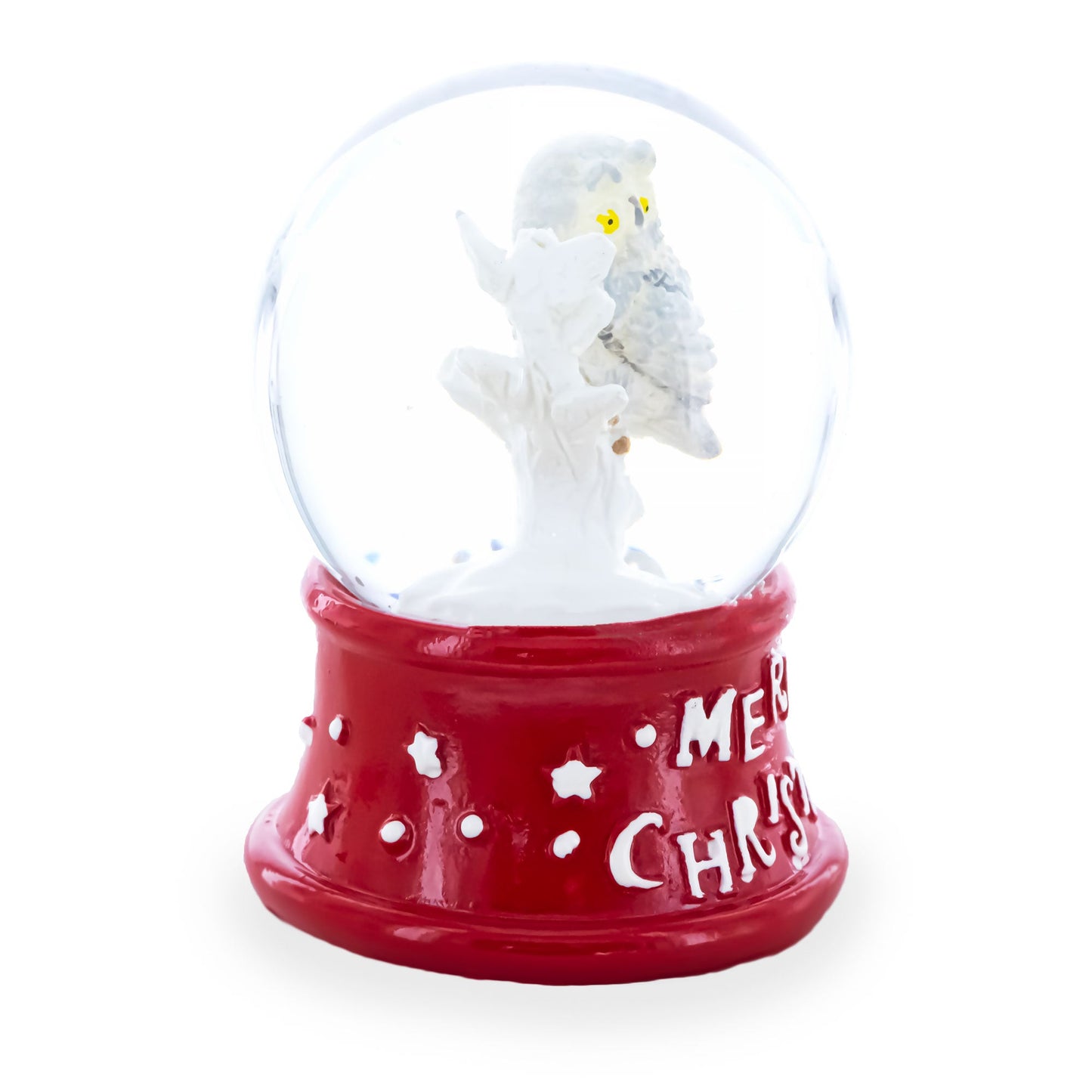 White Owl Perched on Red Base Mini Water Snow Globe