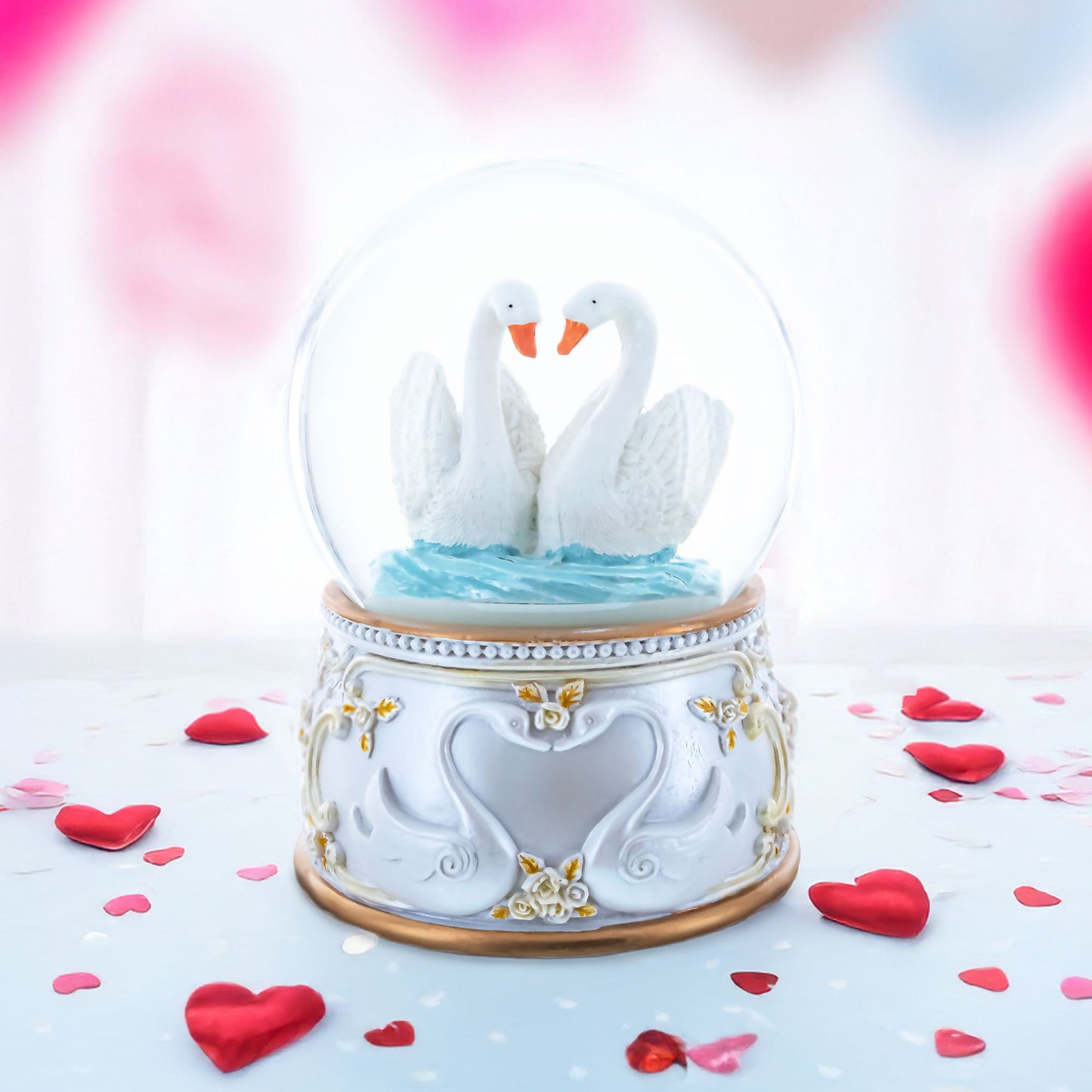 Romantic Swan Spinning Musical Water Snow Globe