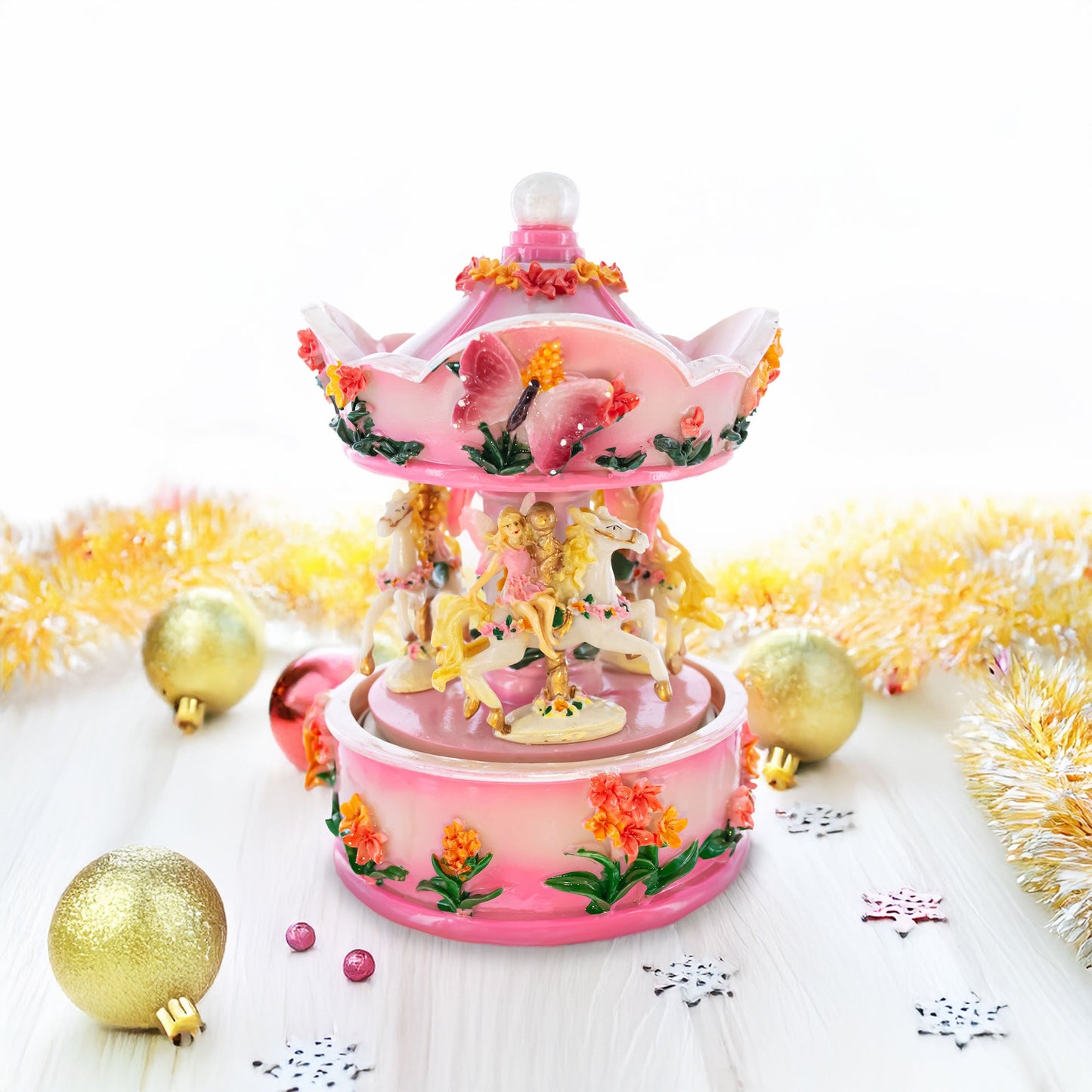 Pink Fairy Floral Carousel Musical Figurine