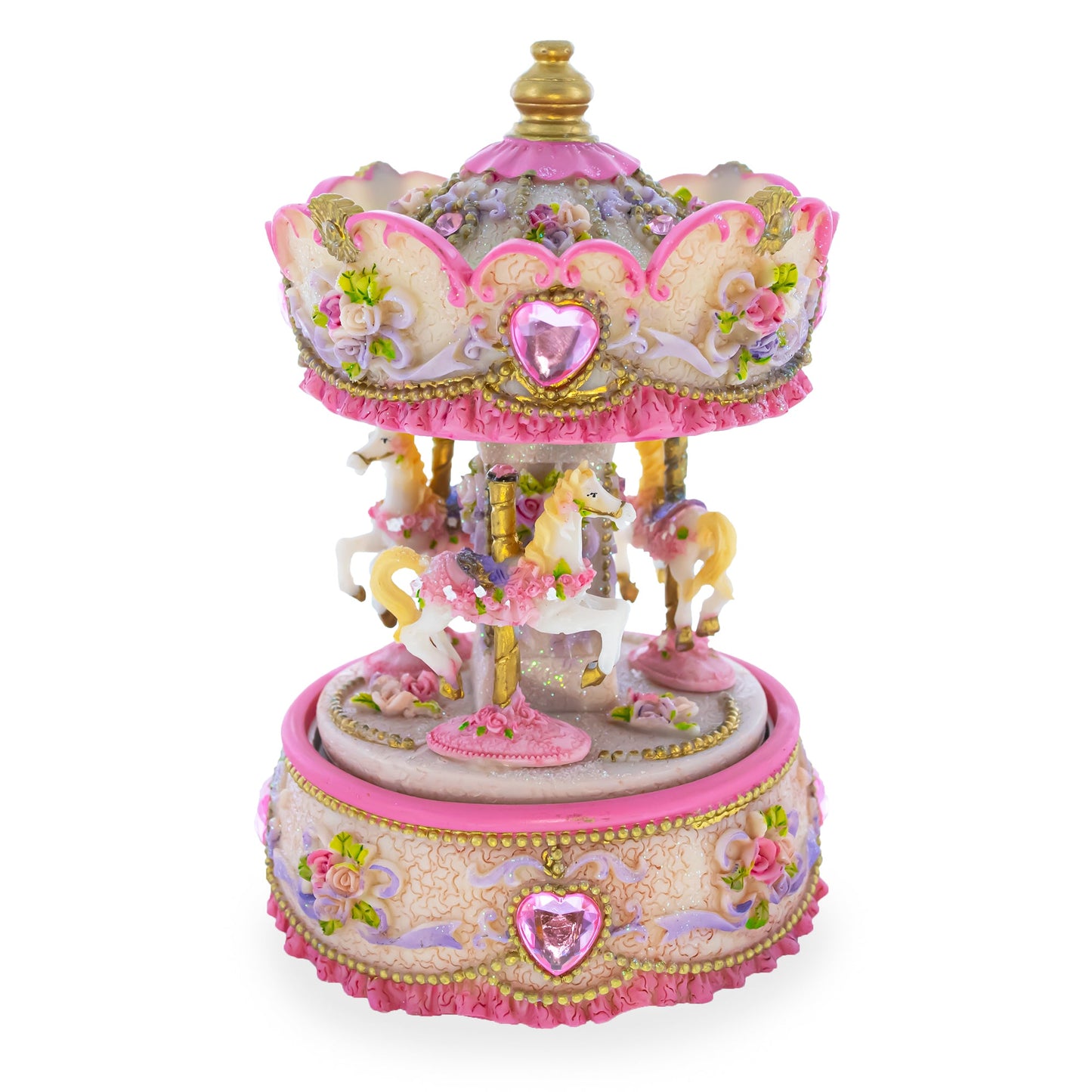 Floral Three Horses Carousel Spinning Musical Figurine