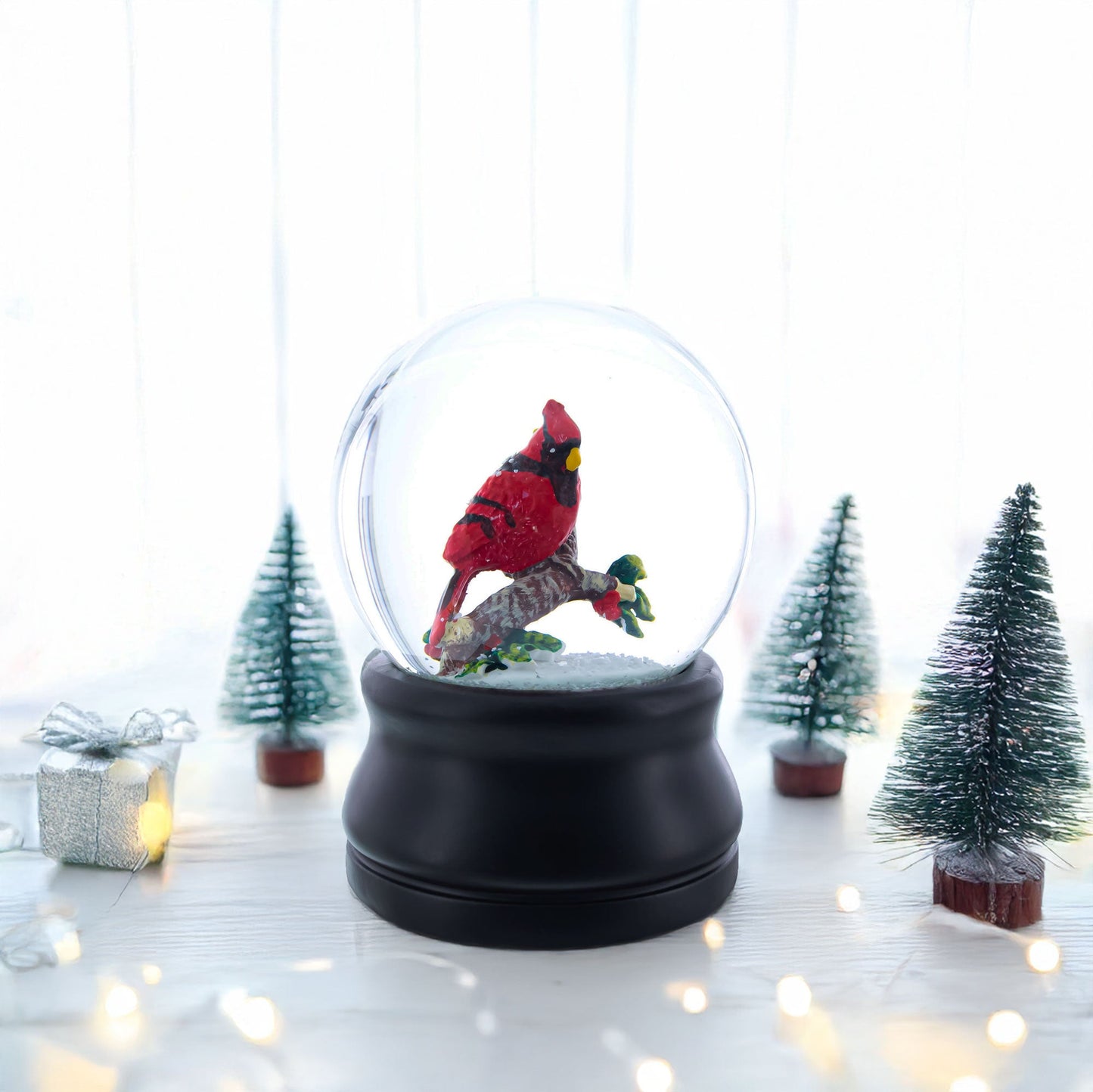 Red Cardinal on a Branch Musical Water Snow Globe