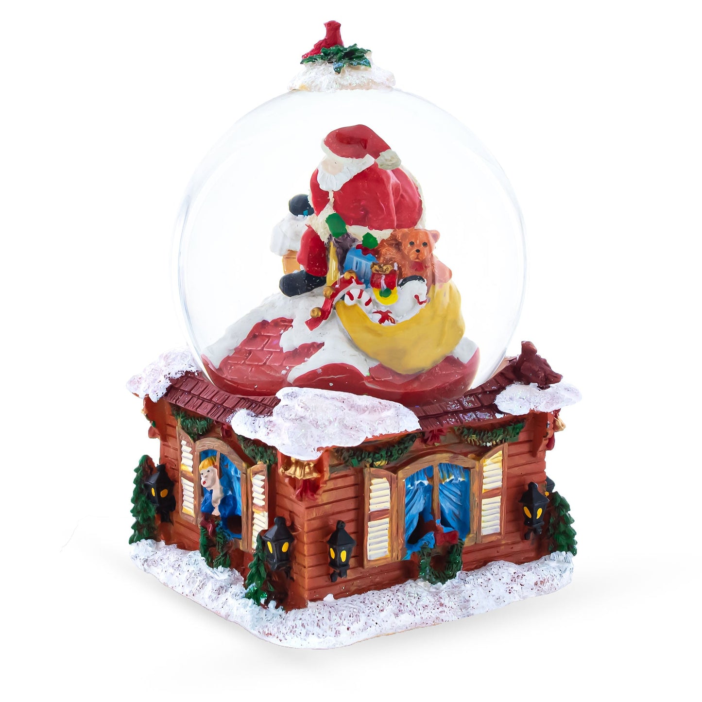 Santa with Christmas Gifts Chimney Journey Musical Water Snow Globe