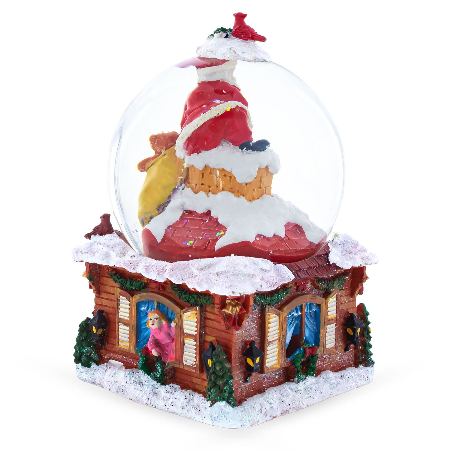 Santa with Christmas Gifts Chimney Journey Musical Water Snow Globe