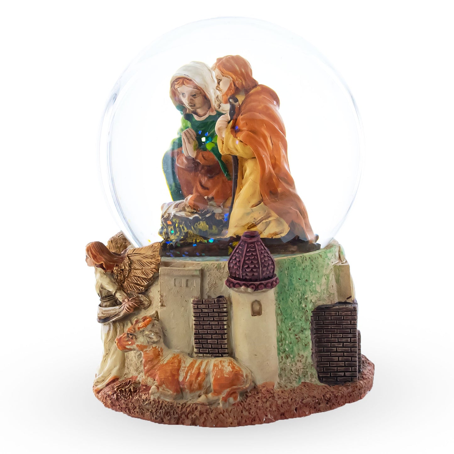 Nativity Scene and Divine Guardian Angel Musical Water Snow Globe