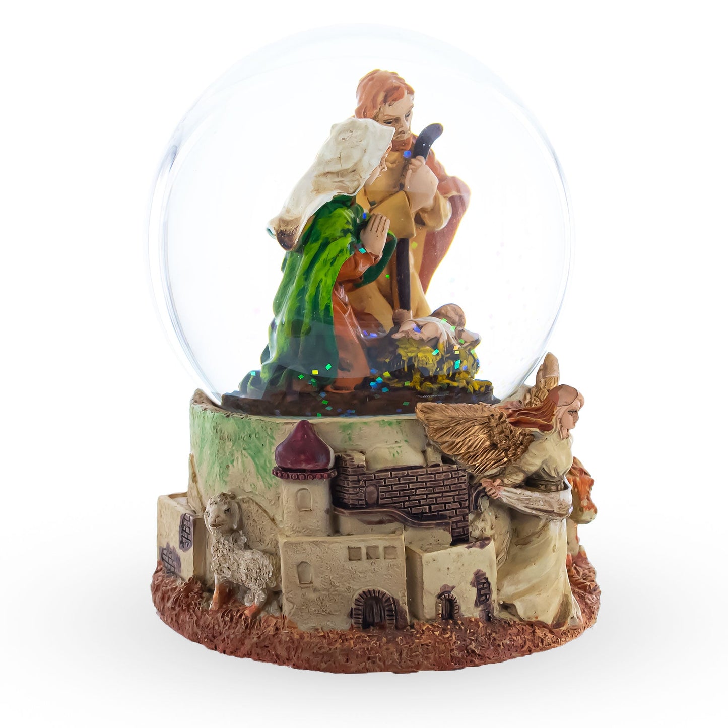 Nativity Scene and Divine Guardian Angel Musical Water Snow Globe