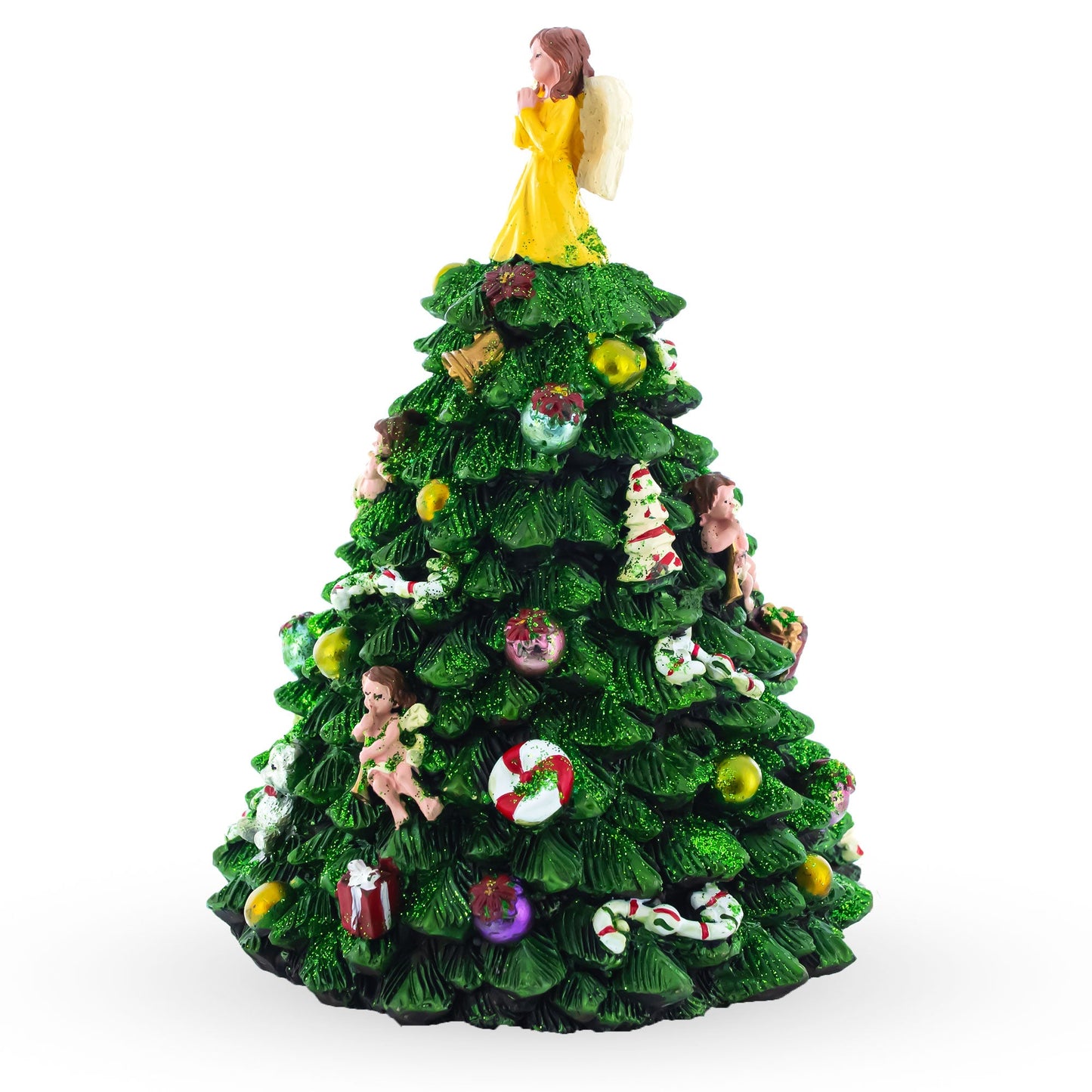 Wind-up Spinning Musical Christmas Tree with Angel Topper
