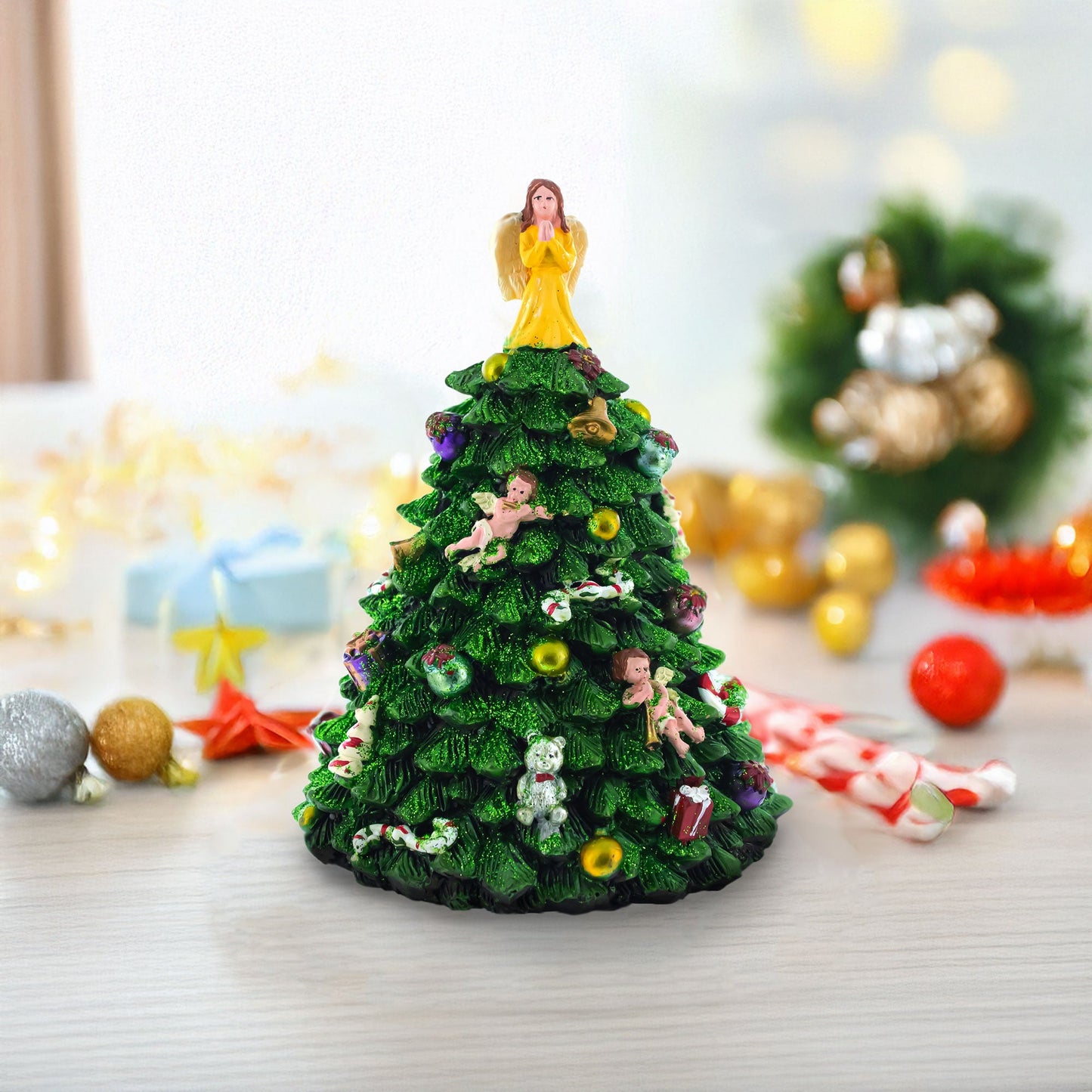 Wind-up Spinning Musical Christmas Tree with Angel Topper