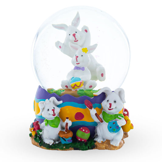 Bunnies Decorating Easter Eggs Musical Water Snow Globe