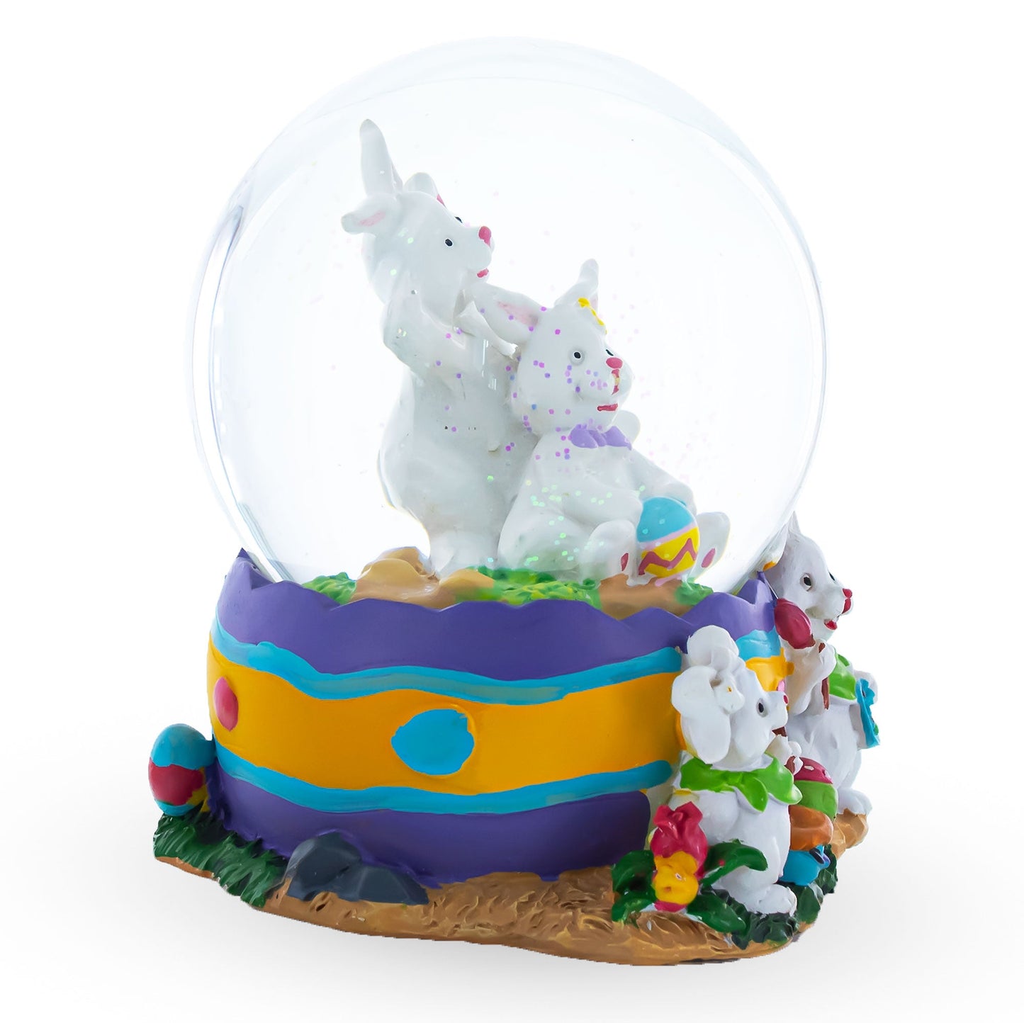 Bunnies Decorating Easter Eggs Musical Water Snow Globe