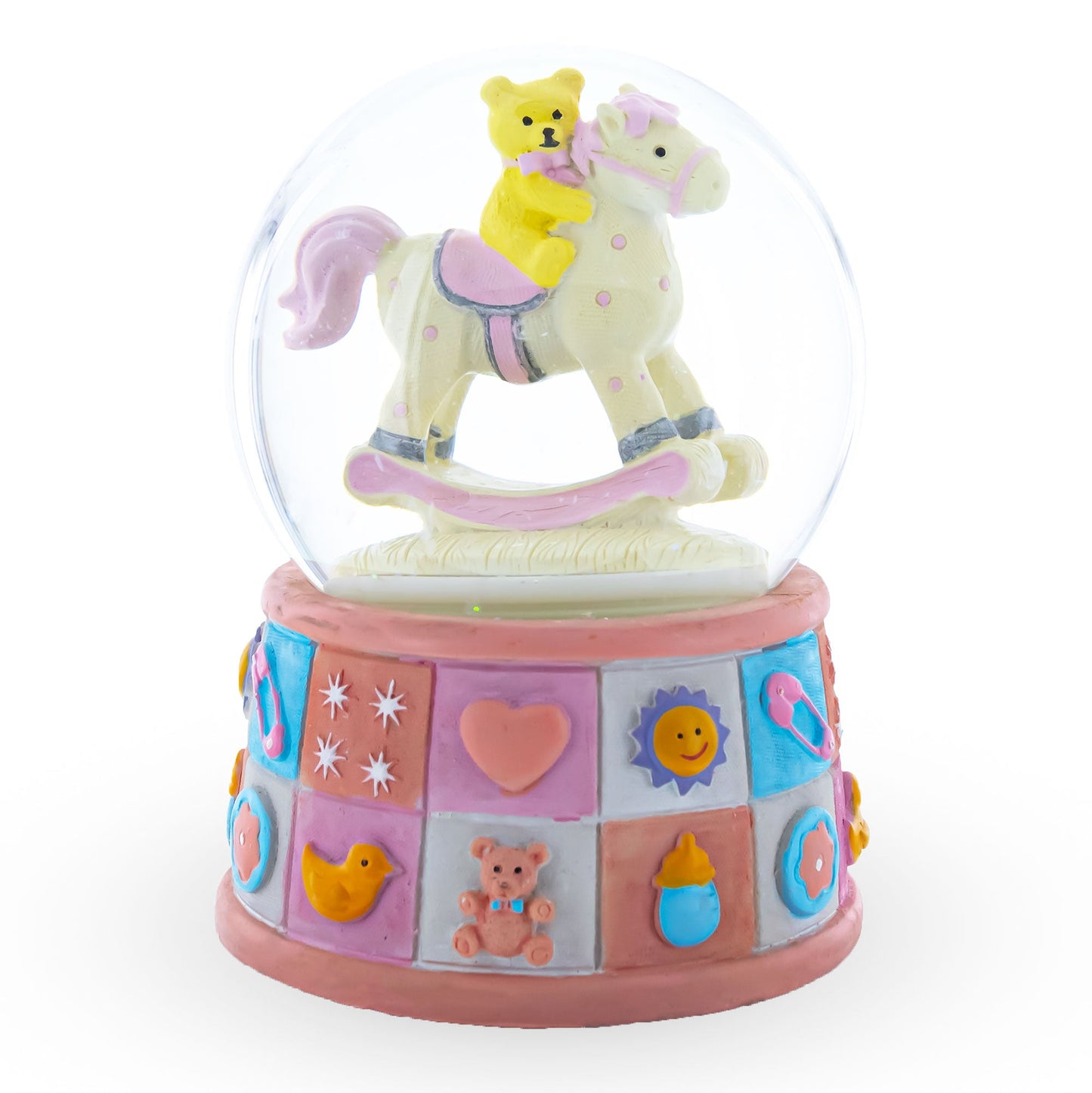 Lullaby Teddy on Rocking Horse Musical Water Snow Globe