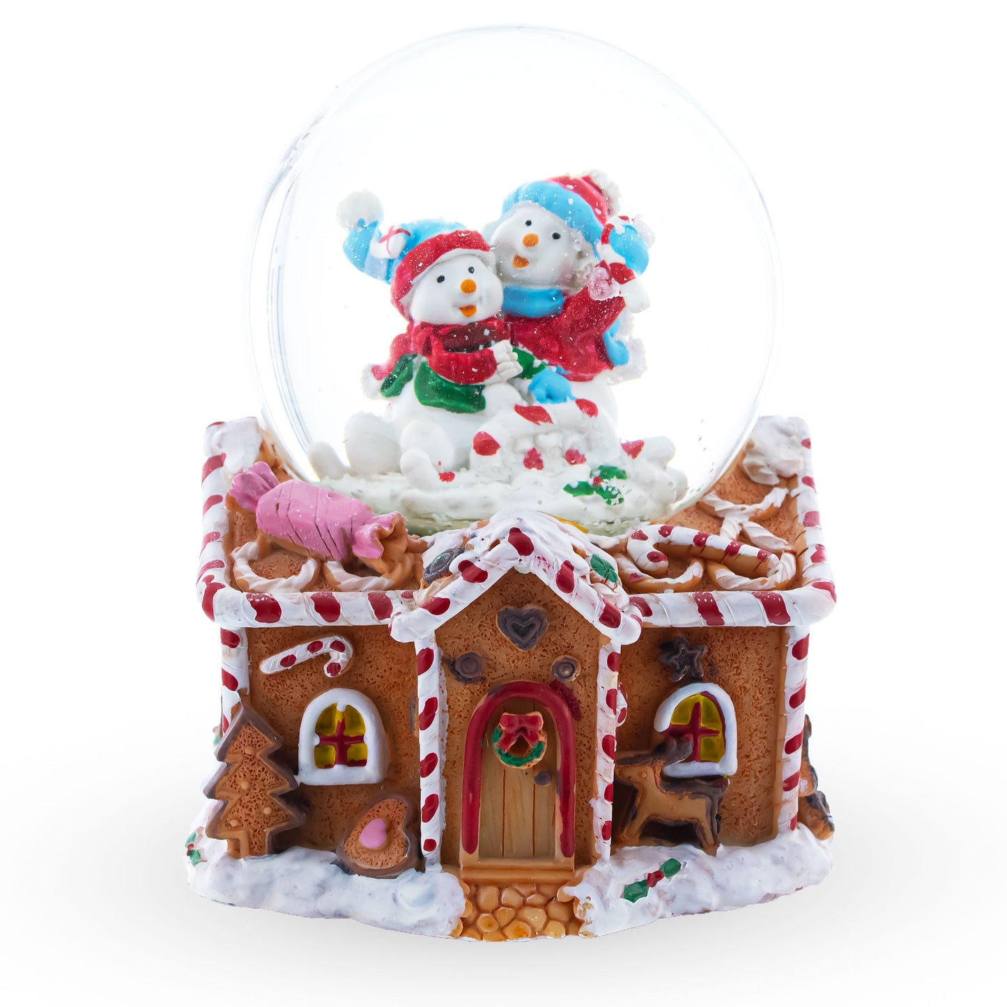 Gingerbread Cottage Snowmen Romance Musical Water Snow Globe