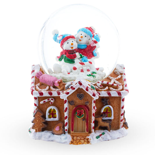 Gingerbread Cottage Snowmen Romance Musical Water Snow Globe