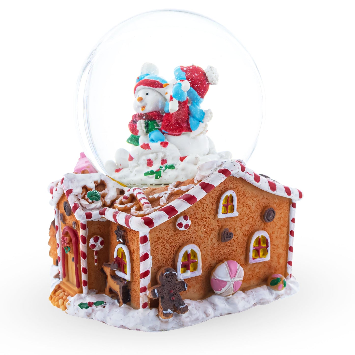 Gingerbread Cottage Snowmen Romance Musical Water Snow Globe