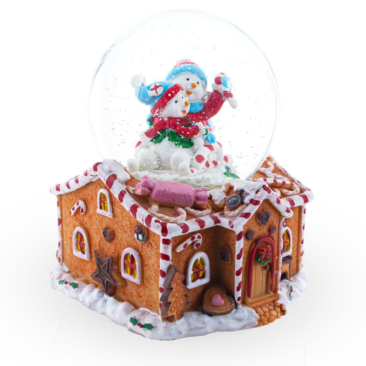 Gingerbread Cottage Snowmen Romance Musical Water Snow Globe