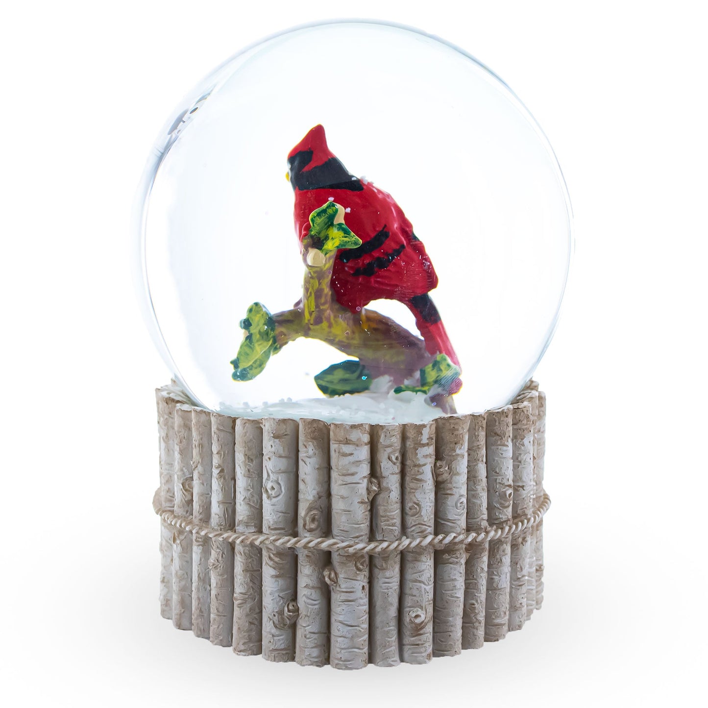 Red Cardinal on Birch Tree and Wreath Musical Water Globe
