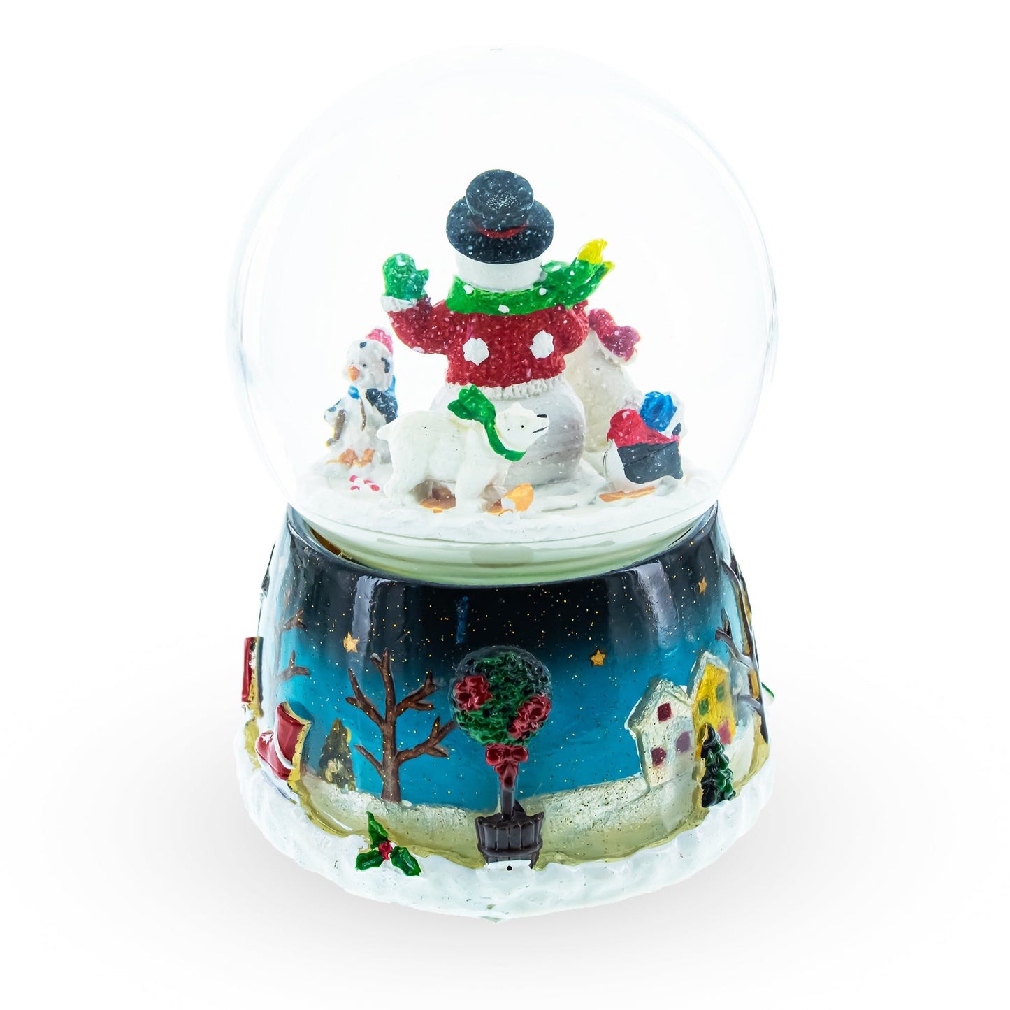 Snowman, Polar Bears, and Penguins Musical Spinning Snow Globe