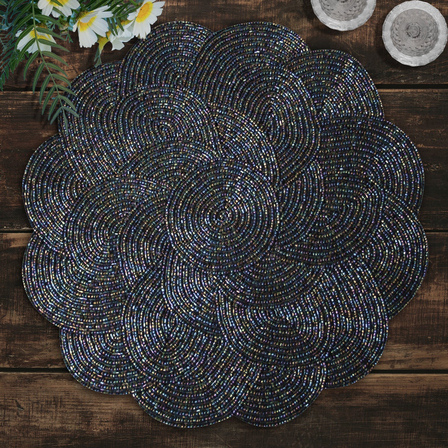 Beaded Placemats - Handmade Round Embroidered Table Mats With Satin Backing