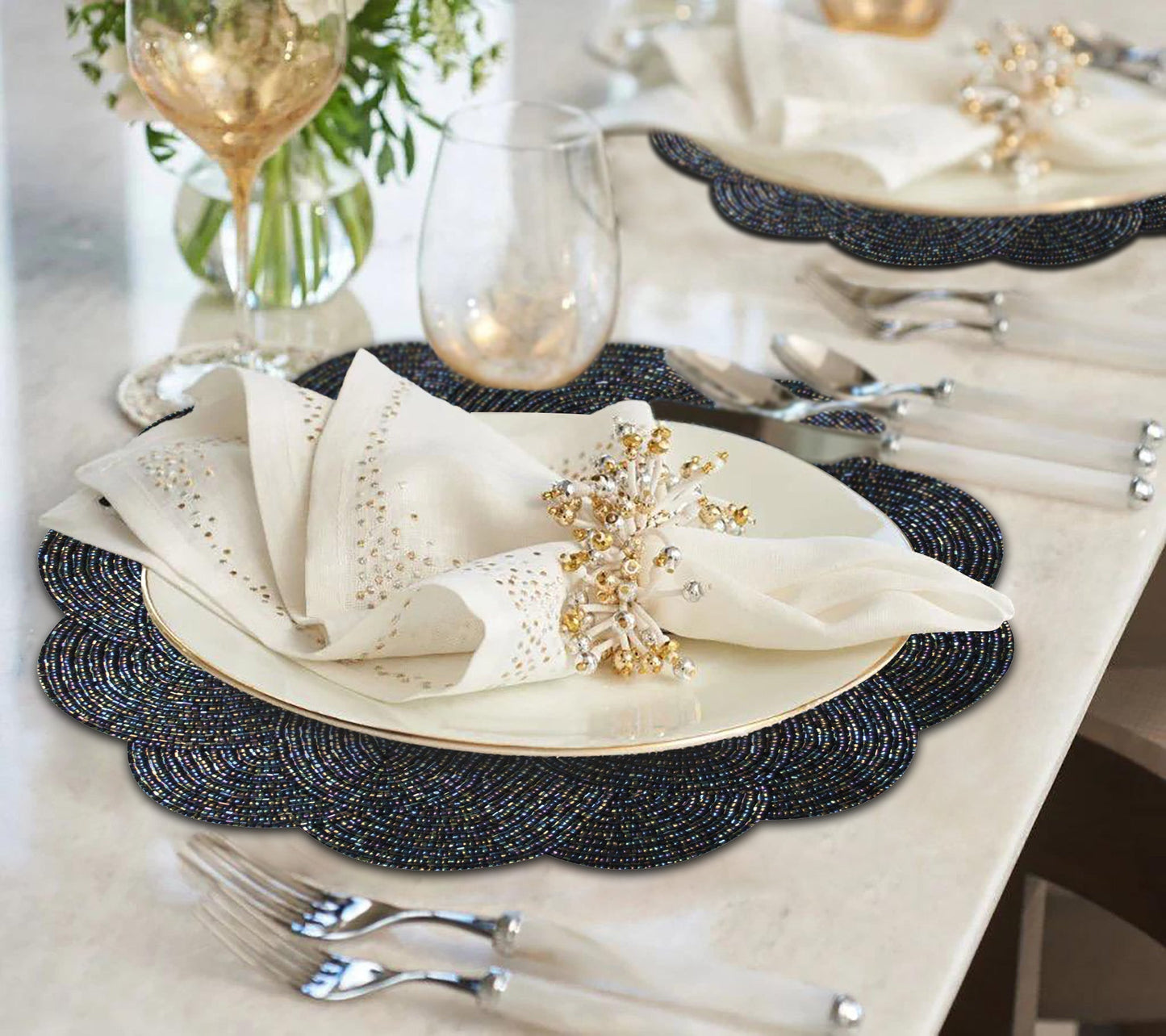 Beaded Placemats - Handmade Round Embroidered Table Mats With Satin Backing