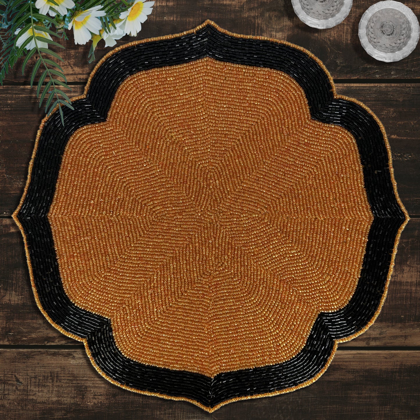 Beaded Placemats – 14 Inch Heat Resistant Copper Black Dining Table Mats
