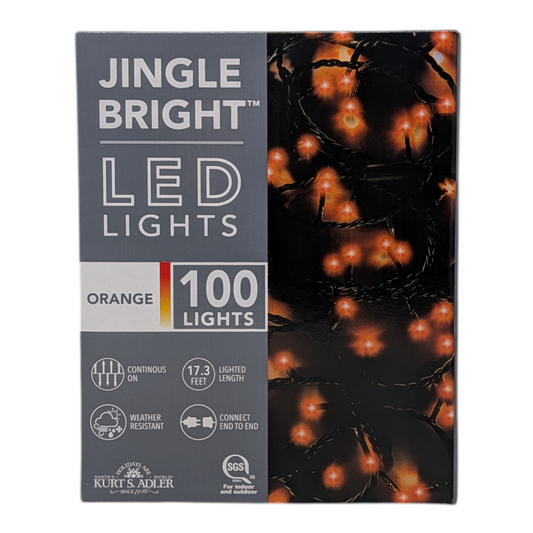 Jingle Bright 100 LED Light Set - Orange - Green Wire
