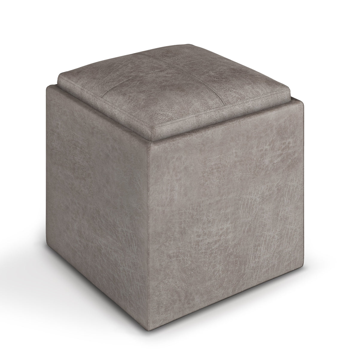 Rockwood 17 Inch Wide Cube Storage Ottoman with Tray in Distressed