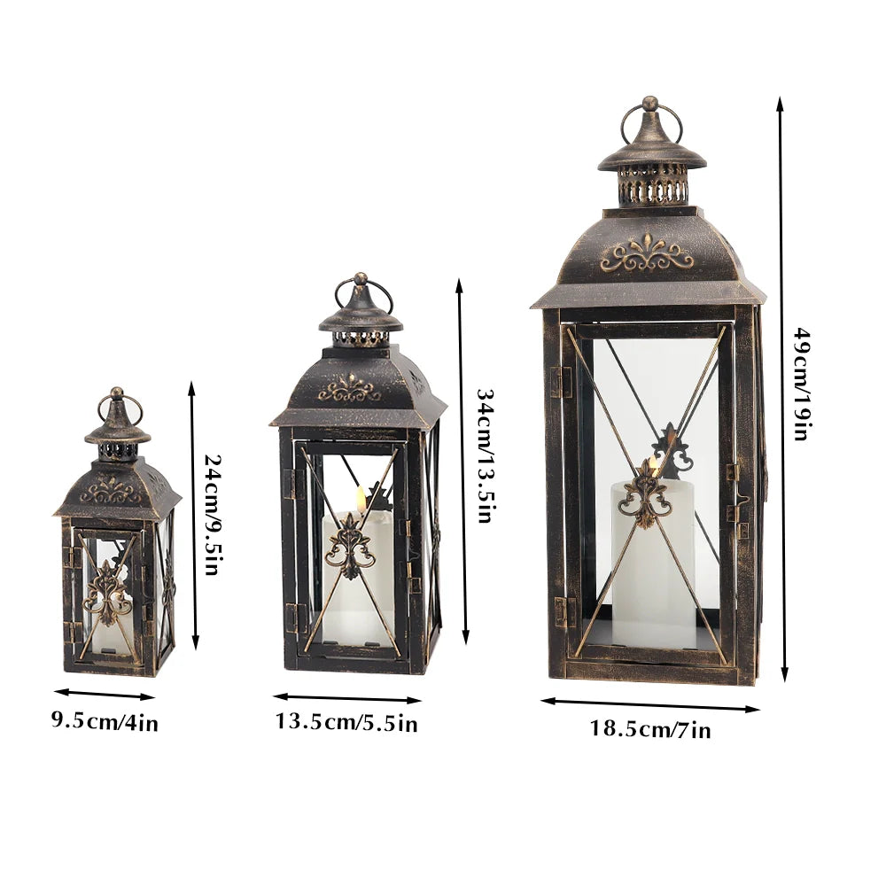 Set of 3- 19'' High Decorative Hanging Lantern Black 13.5'' & 9.5''