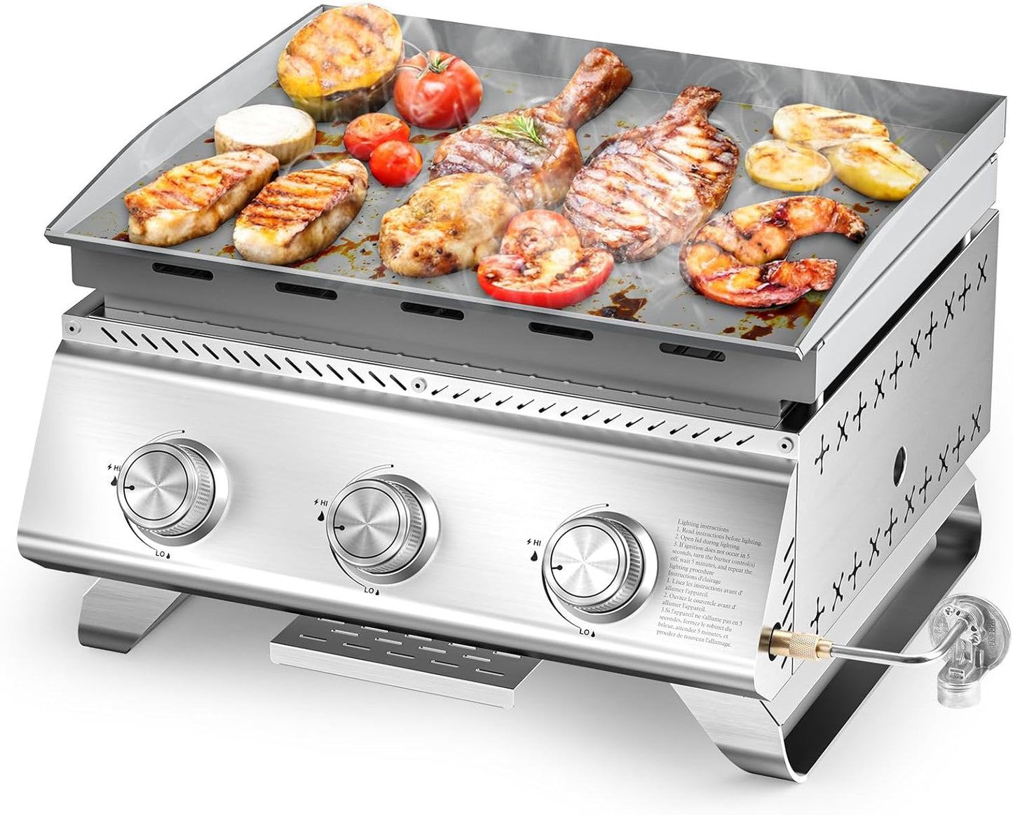 Portable 20-Inch 3-Burner Table Top Gas Grill Griddle