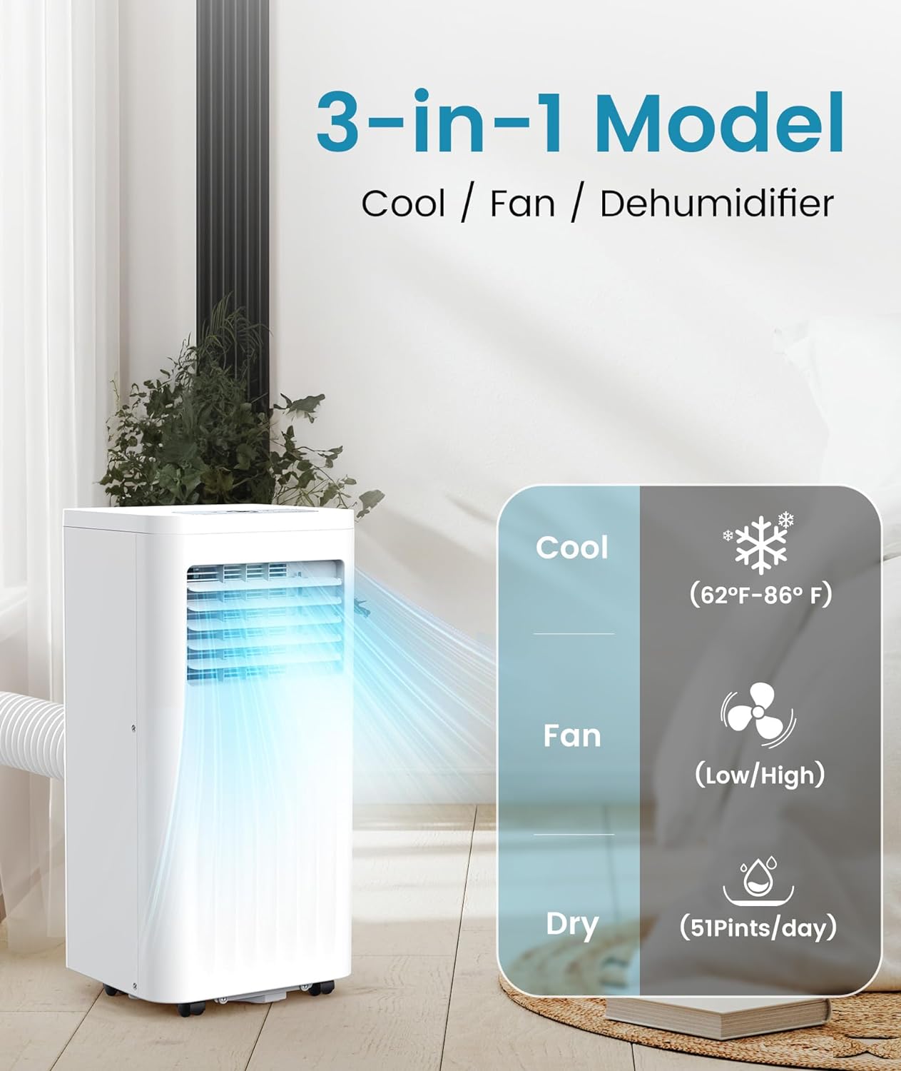 portable Air Conditioner, 10000 BTU Air Conditioner with Cooling, Fan, Dehumidifier, Sleep Mode, ≤55 db, Cooling up to 450 Sq. Ft. with 24H Timer