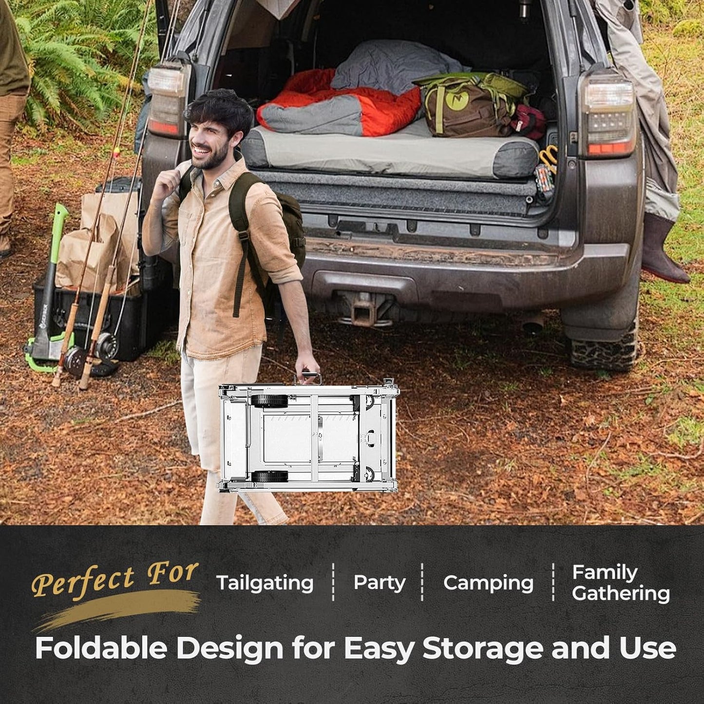 Portable Folding Grill Prep Table with Wheels, Stainless Steel BBQ Grill Stand for Camping, Tailgating and Outdoor Cooking T0130SA