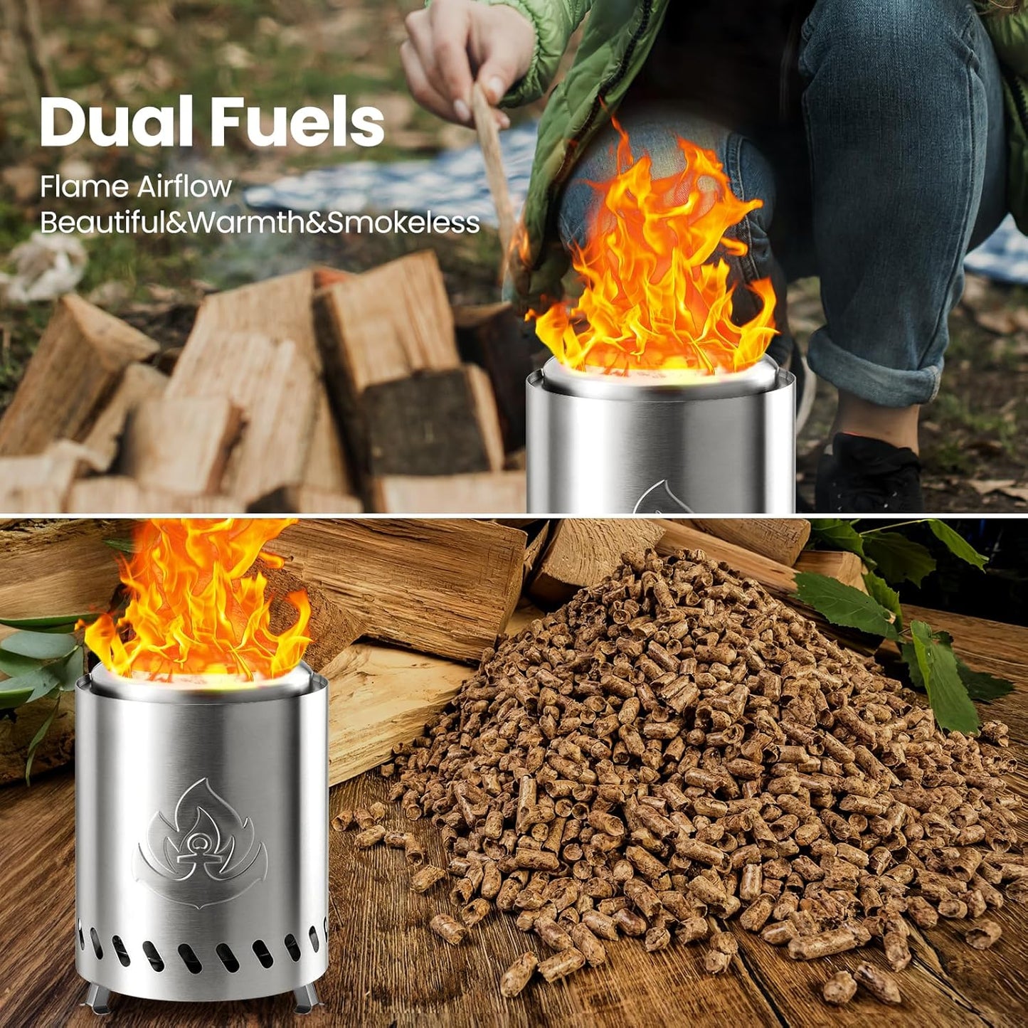 Portable Outdoor Fire Pit with Stand, Low Smoke Burning Tabletop Fire Pit Fuel