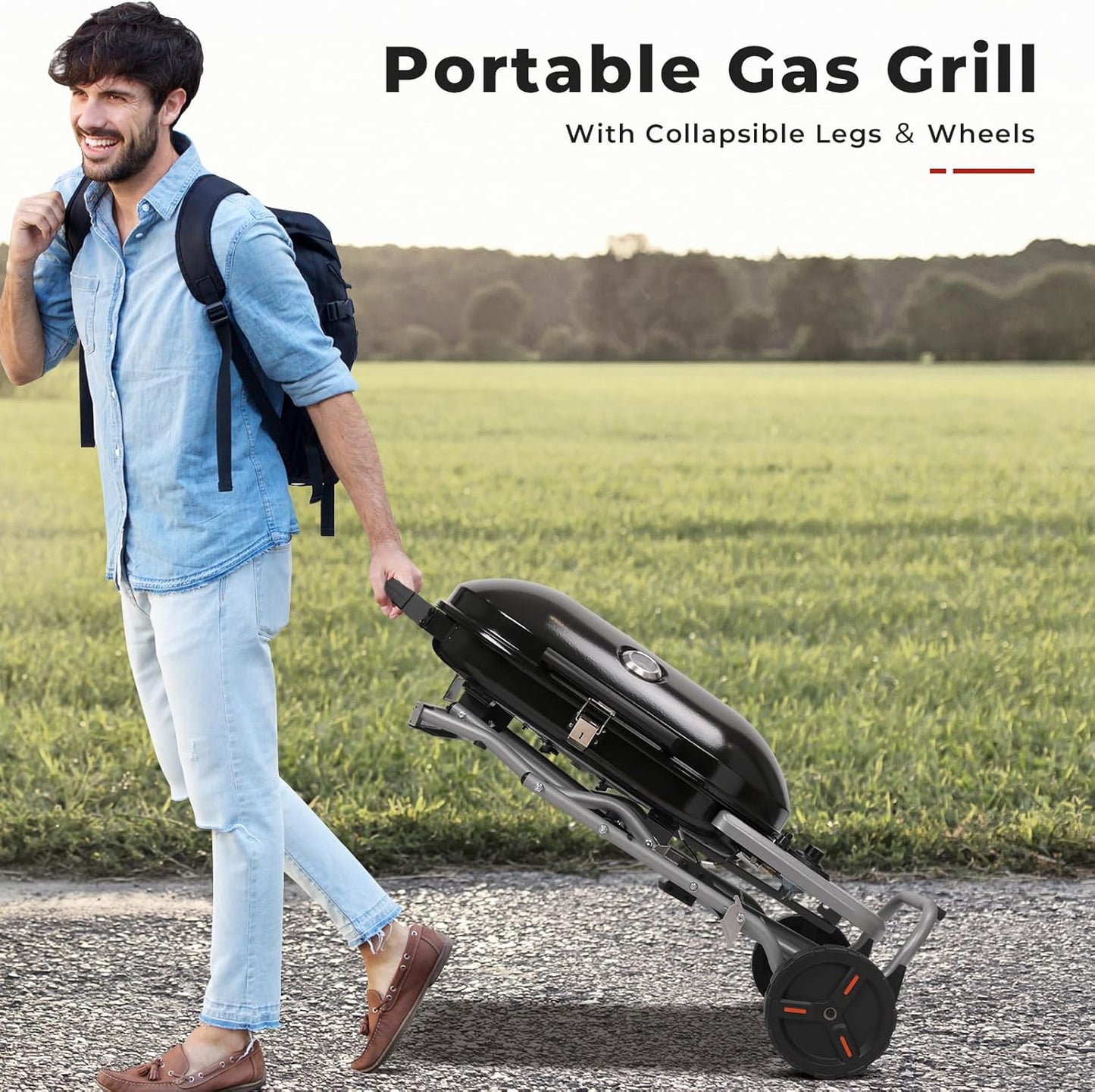 Portable  Propane Gas Grill, 15000BTUS, 348 SQ Inch  Cooking Areas, for Outdoor Camping/Tailgating/Picnic, Black