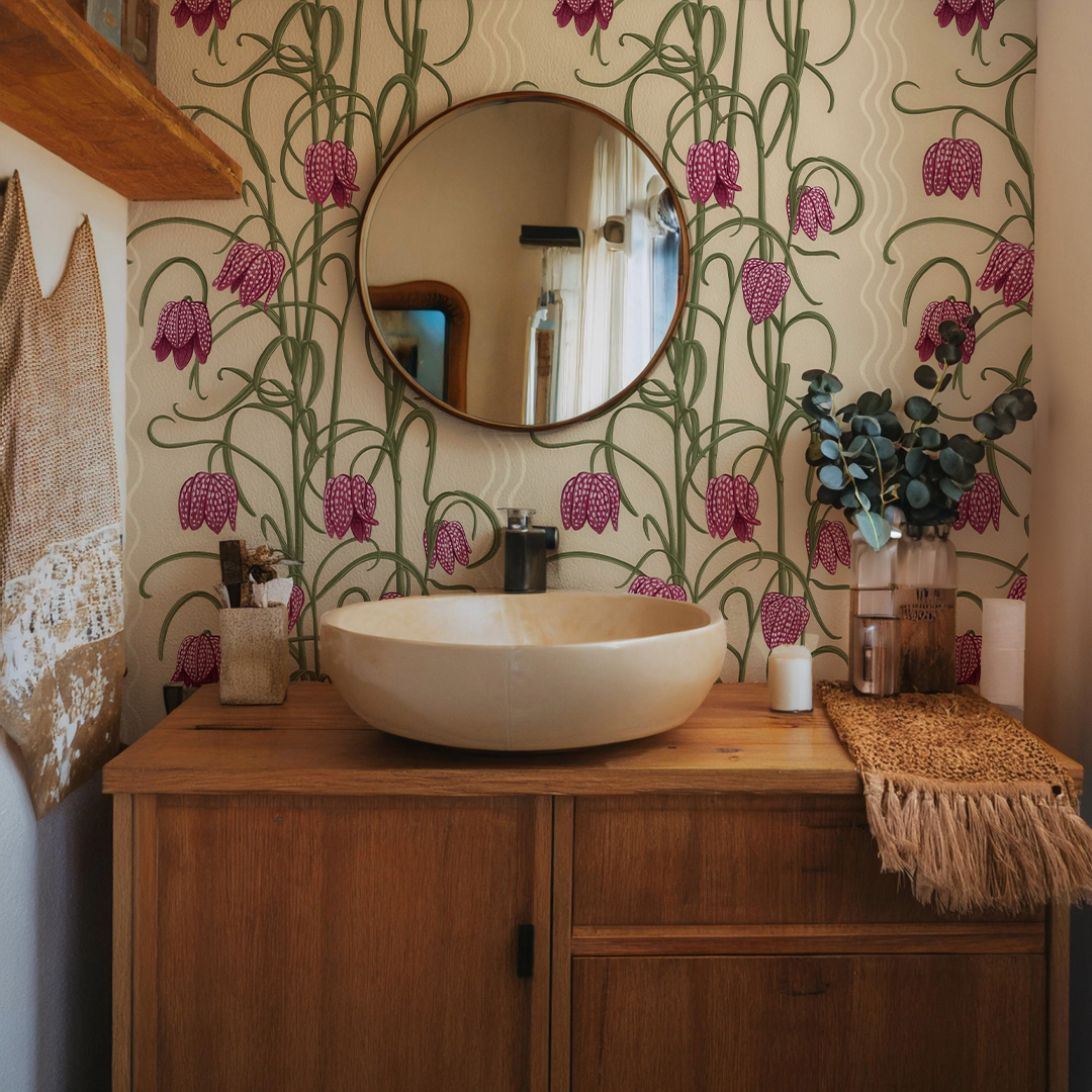 Campanas Wallpaper, tan and purple