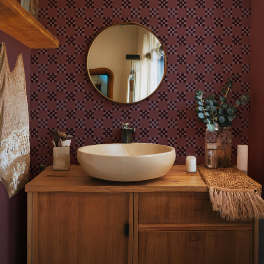 Checkered Quilt Wallpaper, eggplant