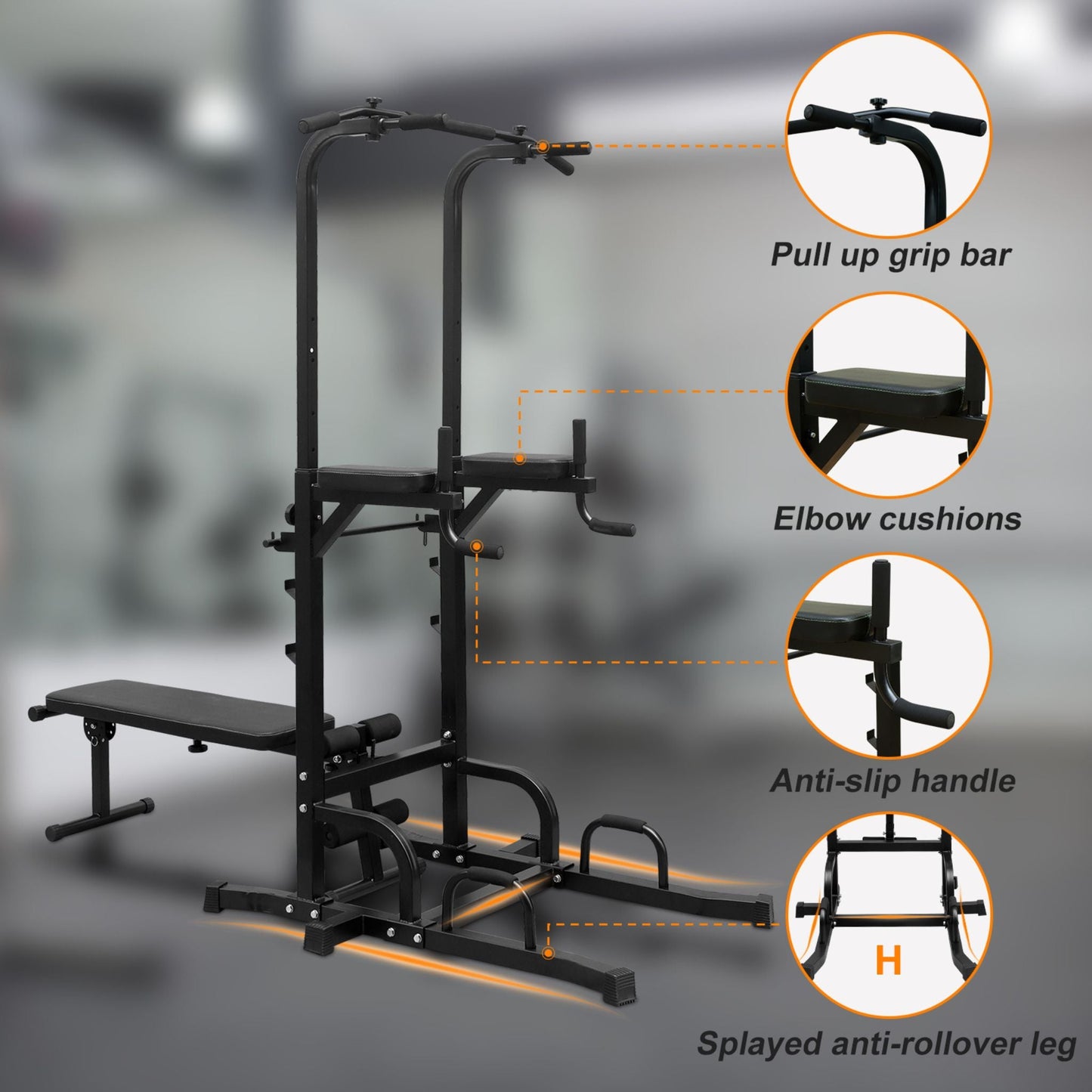 Power Tower Heavy Duty Multi-Functional Dip Station With Bench, Pull Up Bar, And Adjustable Height For Home Gyms (SAK64327)
