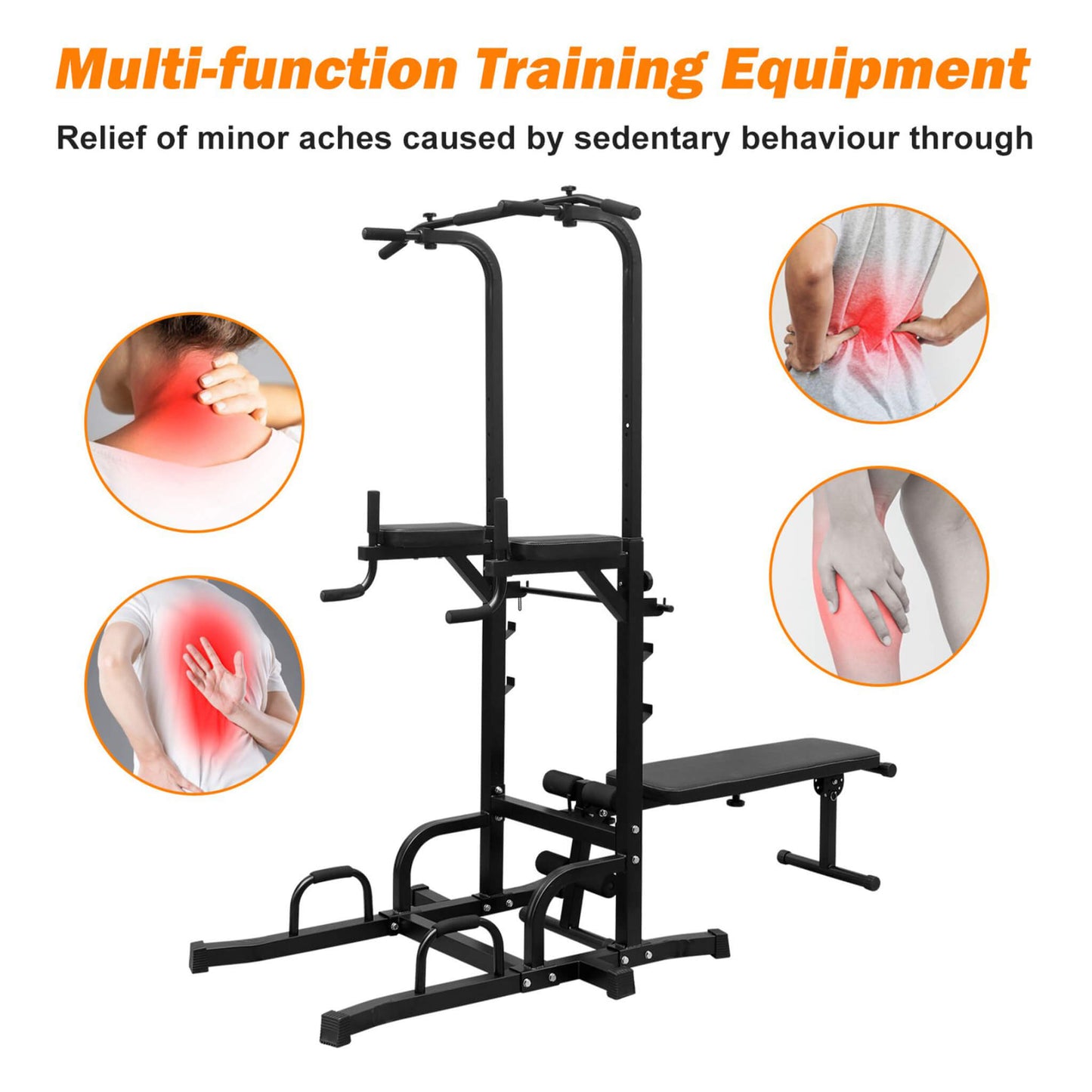 Power Tower Heavy Duty Multi-Functional Dip Station With Bench, Pull Up Bar, And Adjustable Height For Home Gyms (SAK64327)