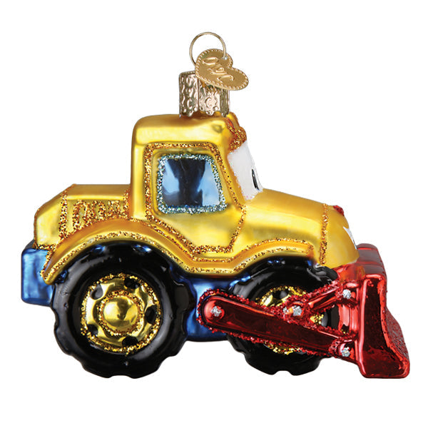 Bright Eyed Bulldozer  Glass Ornament
