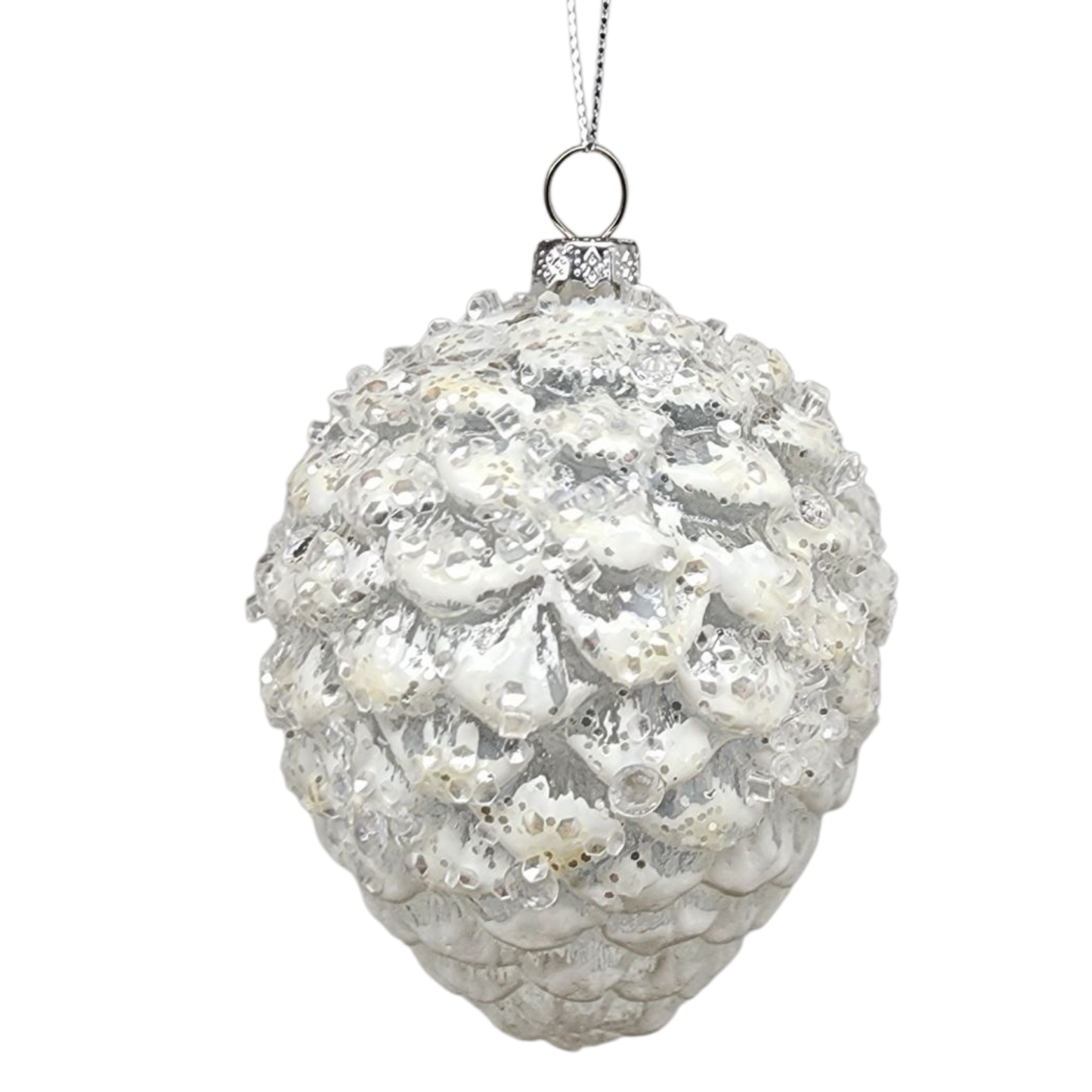 Glass Frosted Pinecone Ornament -