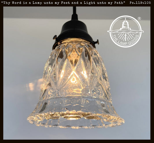 Heavy Pressed Vintage 1950's Antique Diamond PENDANT Light Fixture