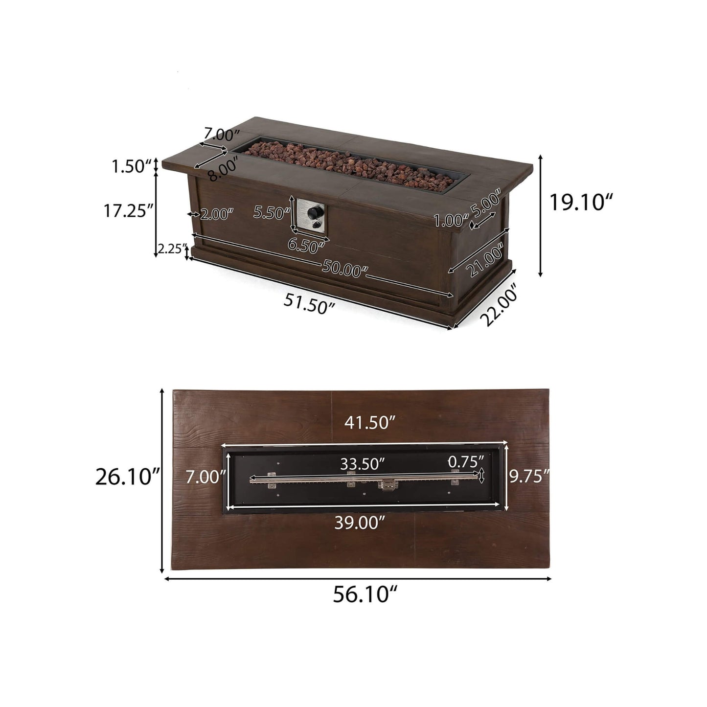 Premium 56" Transitional Rectangular Outdoor Propane Gas Fire Pit Table, 50K BTU (SAK25790)