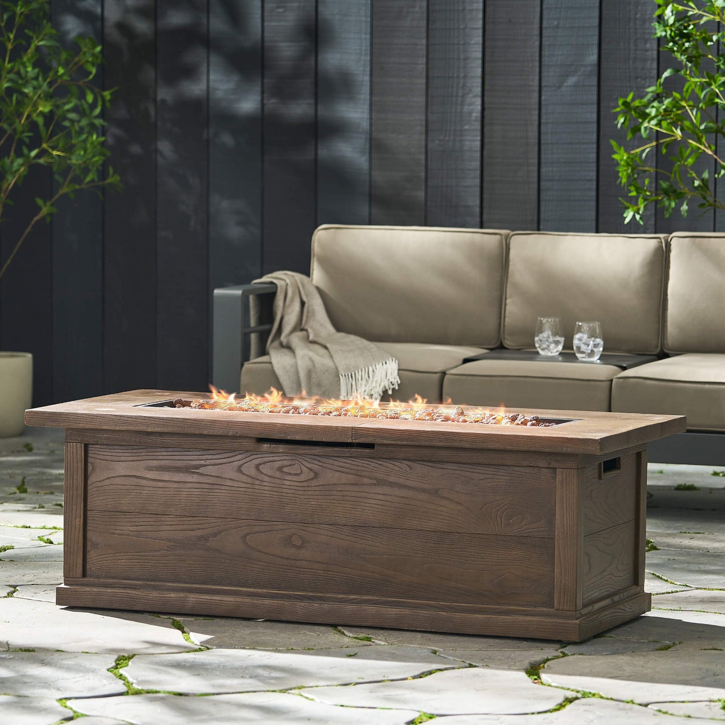 Premium 56" Transitional Rectangular Outdoor Propane Gas Fire Pit Table, 50K BTU (SAK25790)