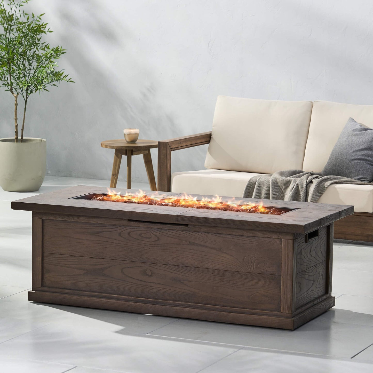 Premium 56" Transitional Rectangular Outdoor Propane Gas Fire Pit Table, 50K BTU (SAK25790)