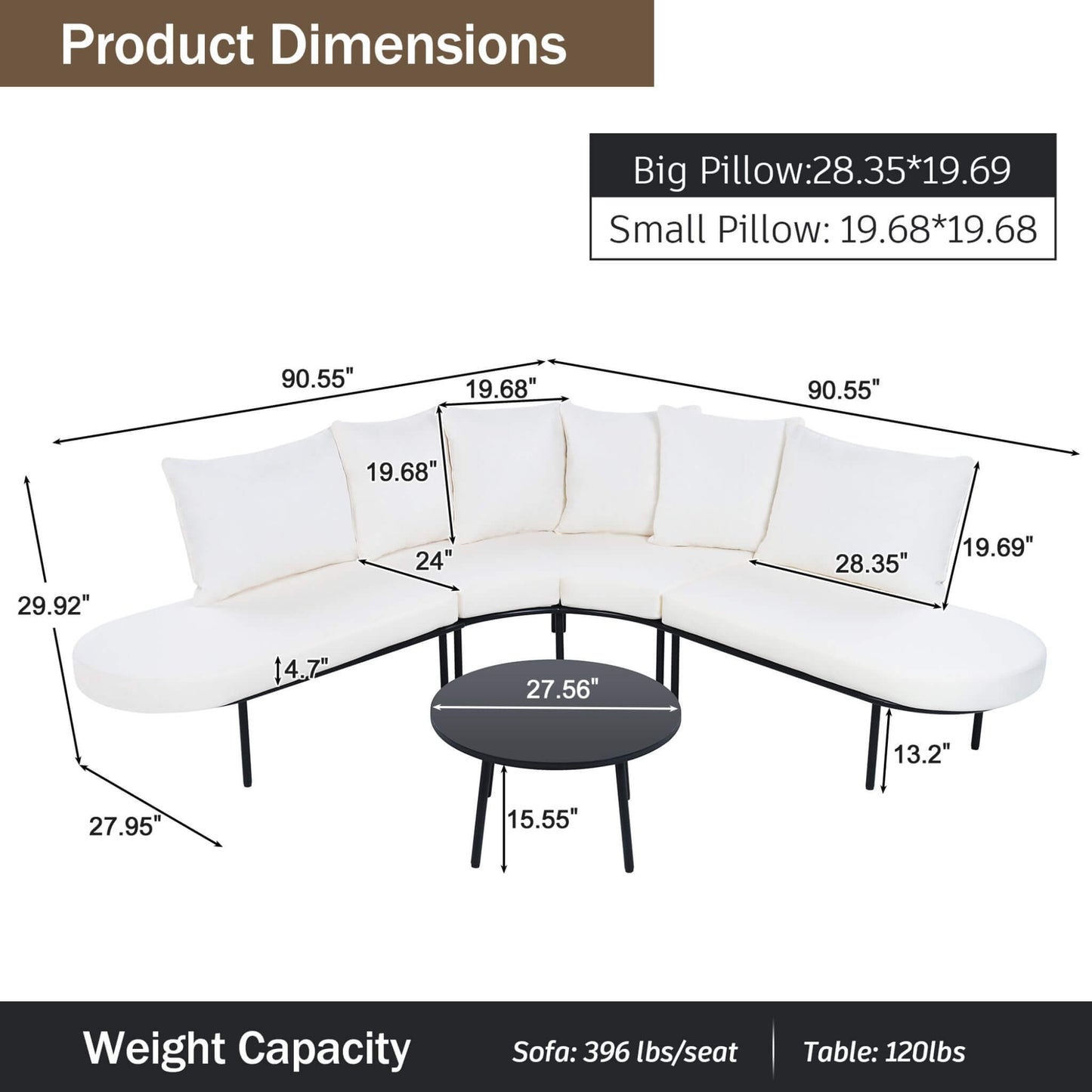 Premium Half- Moon 6-Person Curved All-Weather Outdoor Furniture Sofa Patio Set With Coffee Table And Cushions (SAK76332)