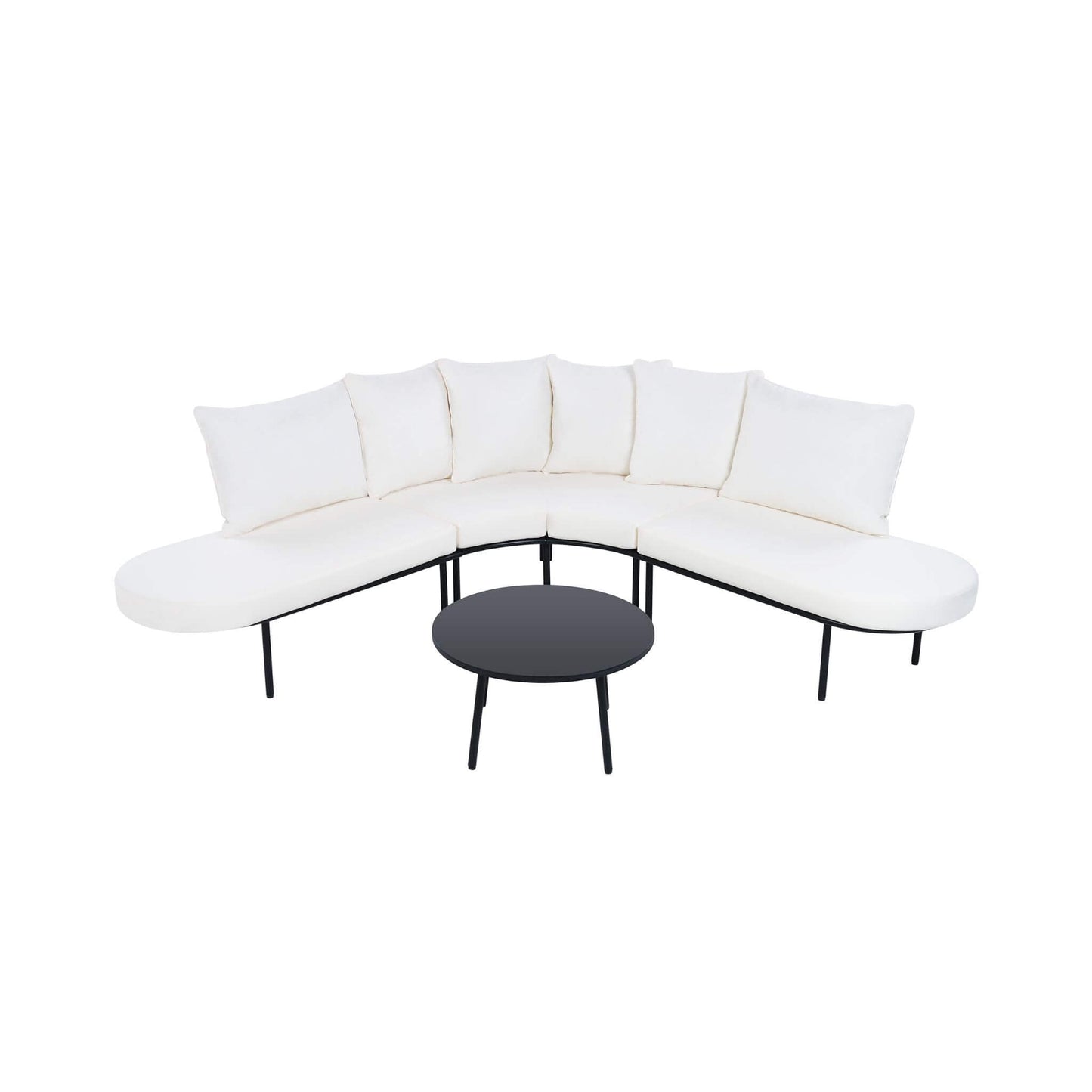 Premium Half- Moon 6-Person Curved All-Weather Outdoor Furniture Sofa Patio Set With Coffee Table And Cushions (SAK76332)