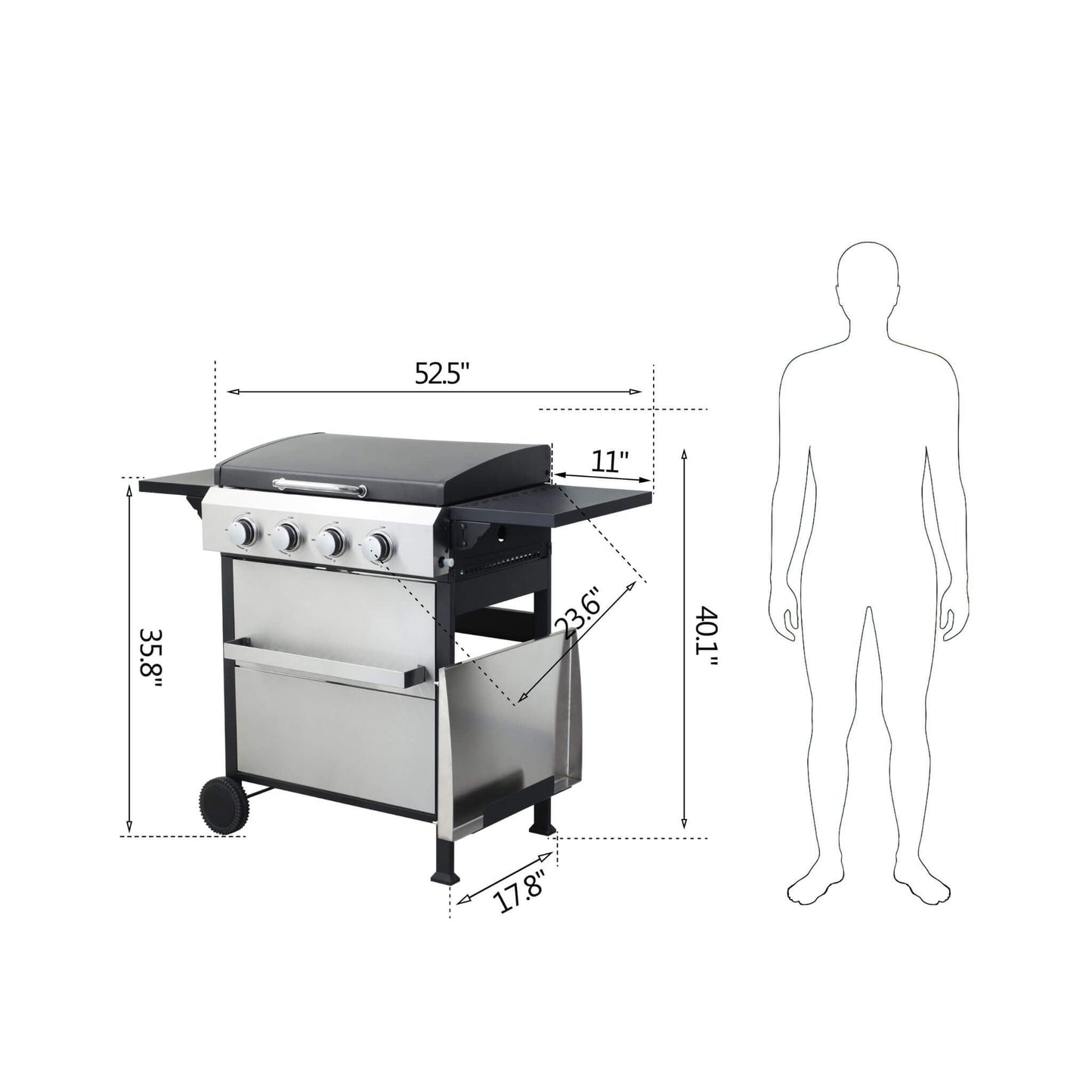 Premium Outdoor 4-Burner Propane BBQ Grill With Foldable Side Tables, Hanging Basket, And Cooking Grids (SAK53213)