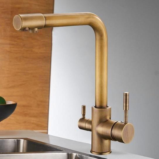 Erwin 360º Swivel Spout Dual-Handle Single-Hole Kitchen Sink Faucet With Filter