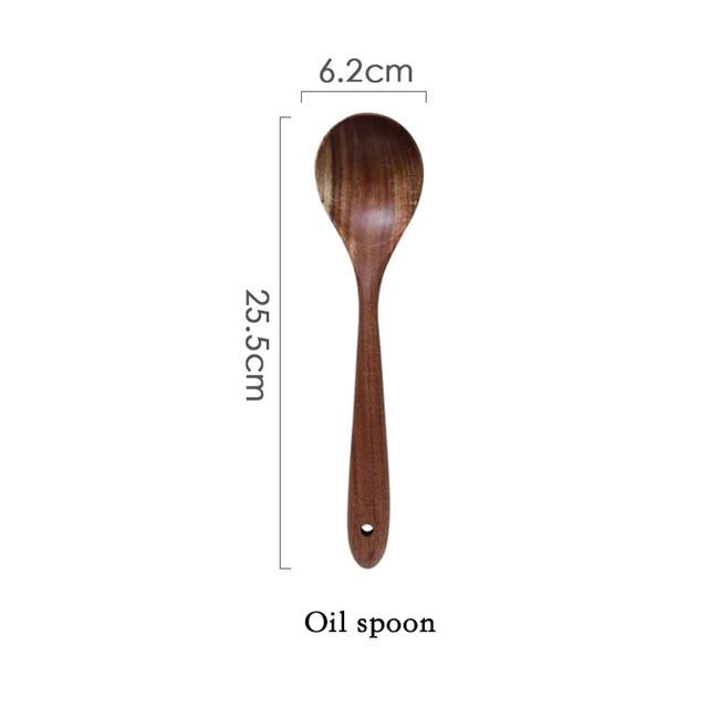 Modern Thailand Natural Teak Wood Utensils Set of 7