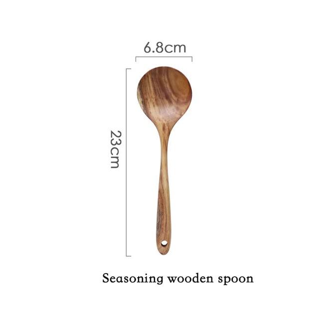 Modern Thailand Natural Teak Wood Utensils Set of 7