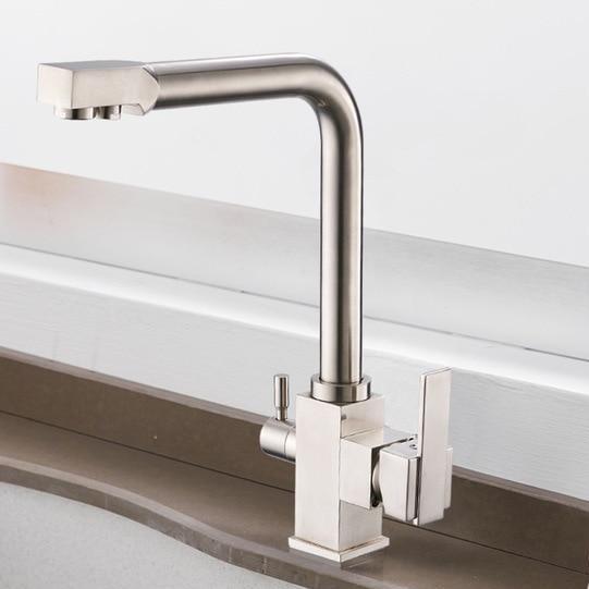 Erwin 360º Swivel Spout Dual-Handle Single-Hole Kitchen Sink Faucet With Filter